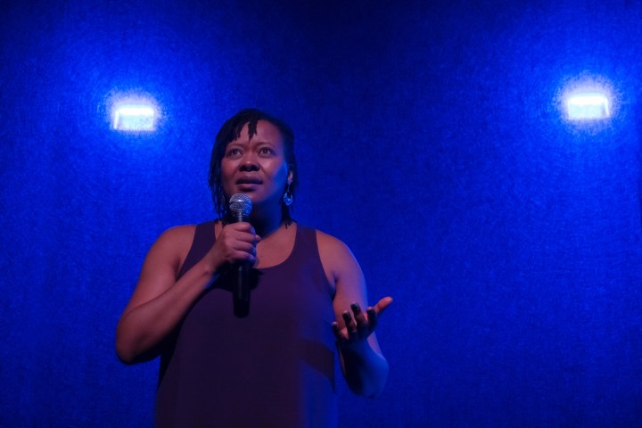 Photo of Warona Setshwaelo discussing the climate crisis